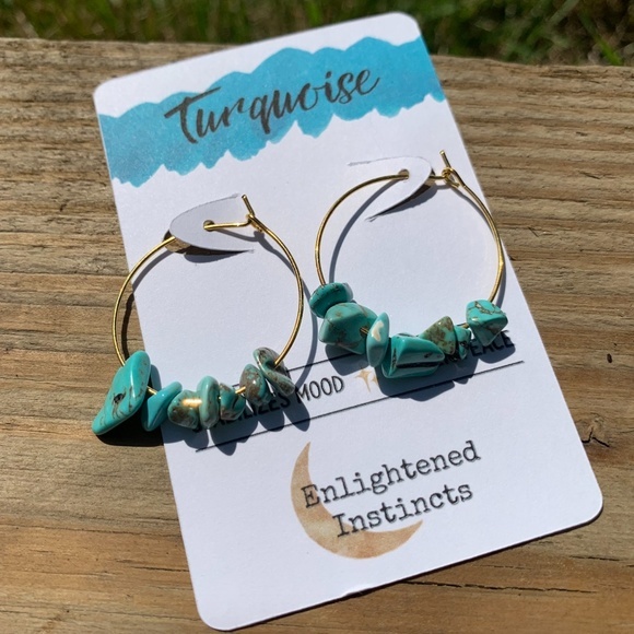 Turquoise Gemstone Hoop Earrings - Picture 3 of 6